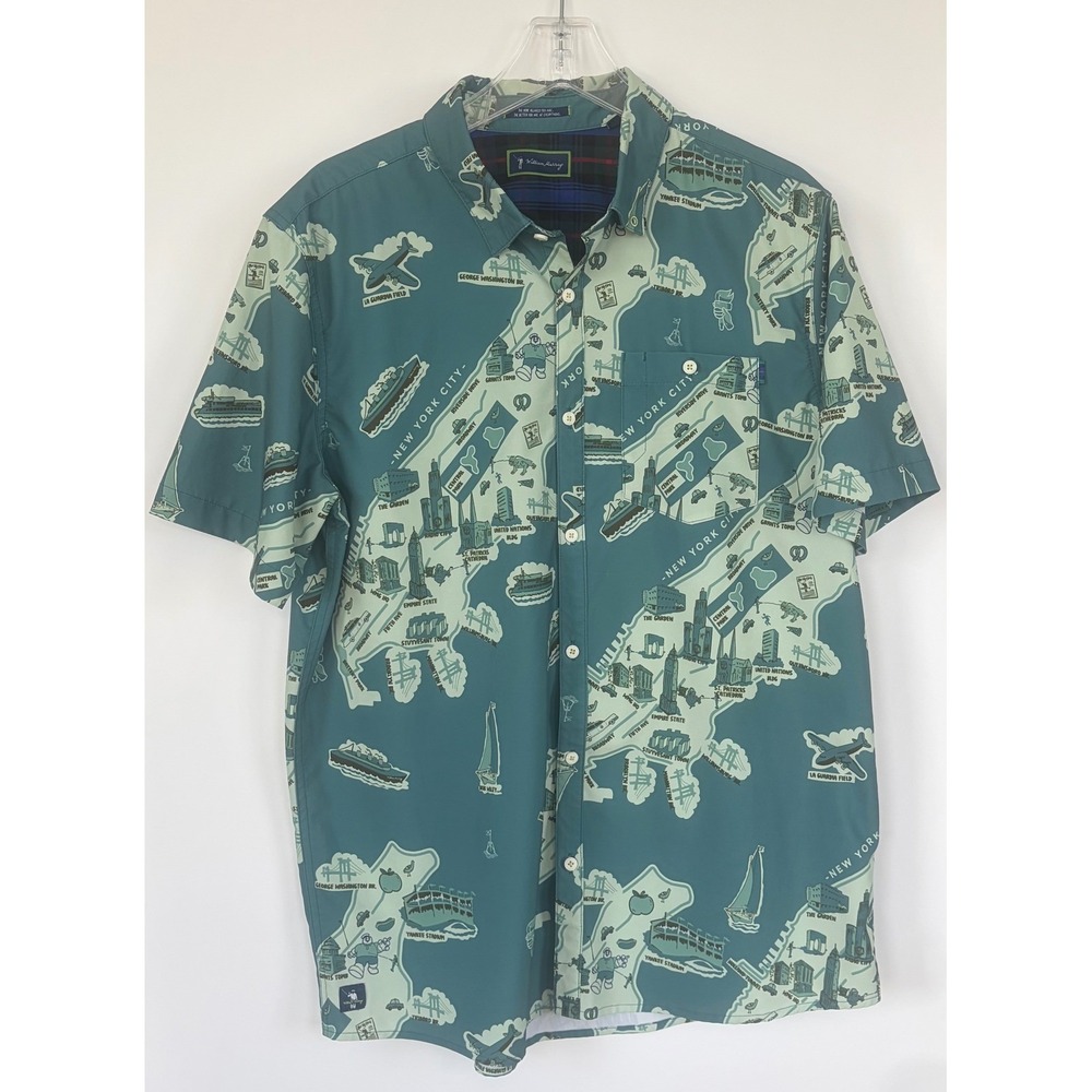 William Murray Golf Mens Large NYC Map Ghostbusters Button Down Shirt‎ Blue Teal